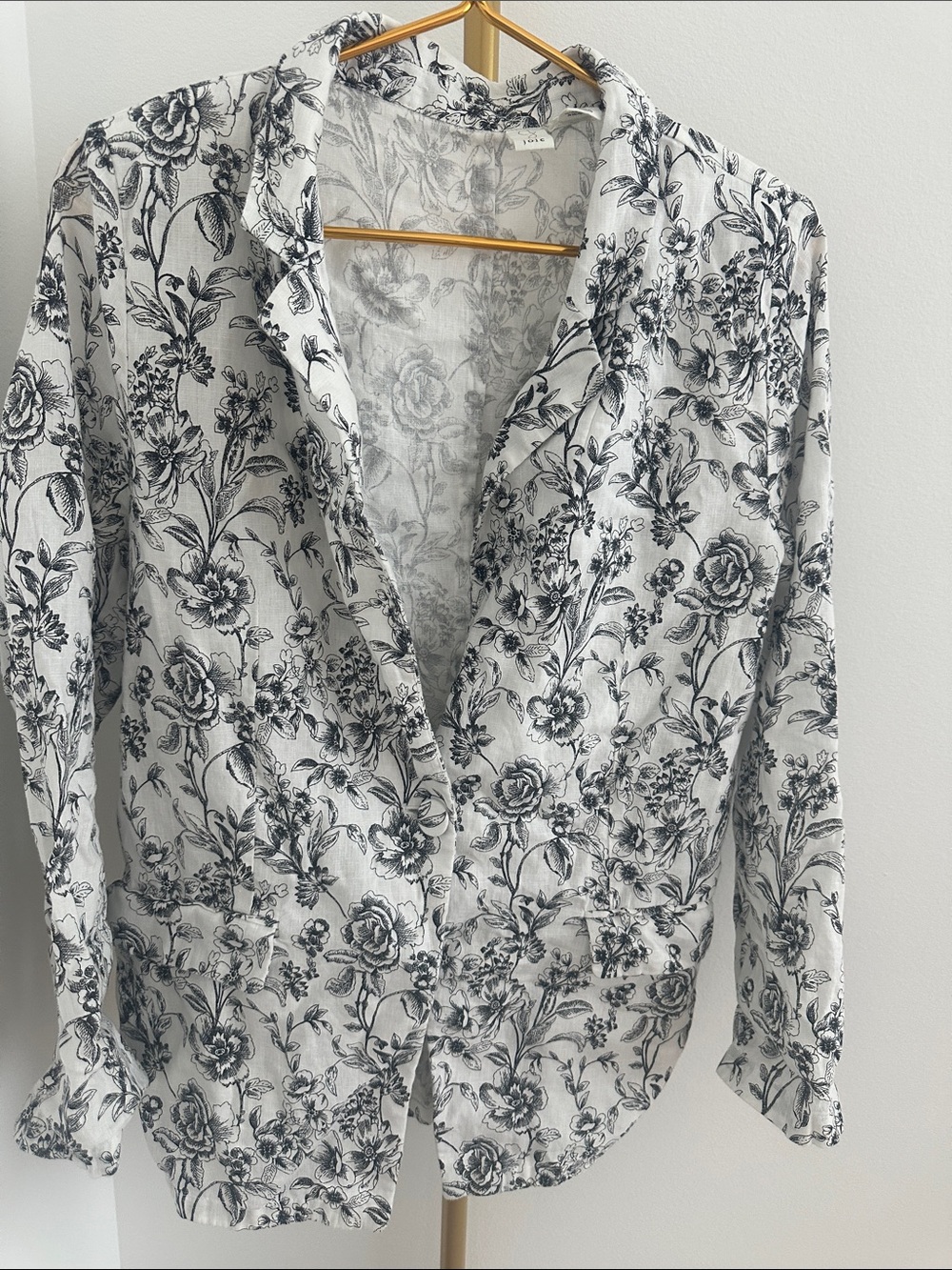 Joie Black and White Floral Linen Blazer